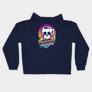 Caffeinate And Dominate (Skull Mug) Retro Neon Synthwave 80s 90s Kids Hoodie